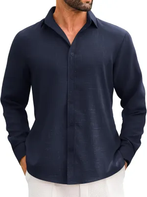 LETSEE Men's Linen Shirts Long Sleeve Untucked Casual Button Down Shirts for Men Business Dress Clothes Fashion Beach Tops
