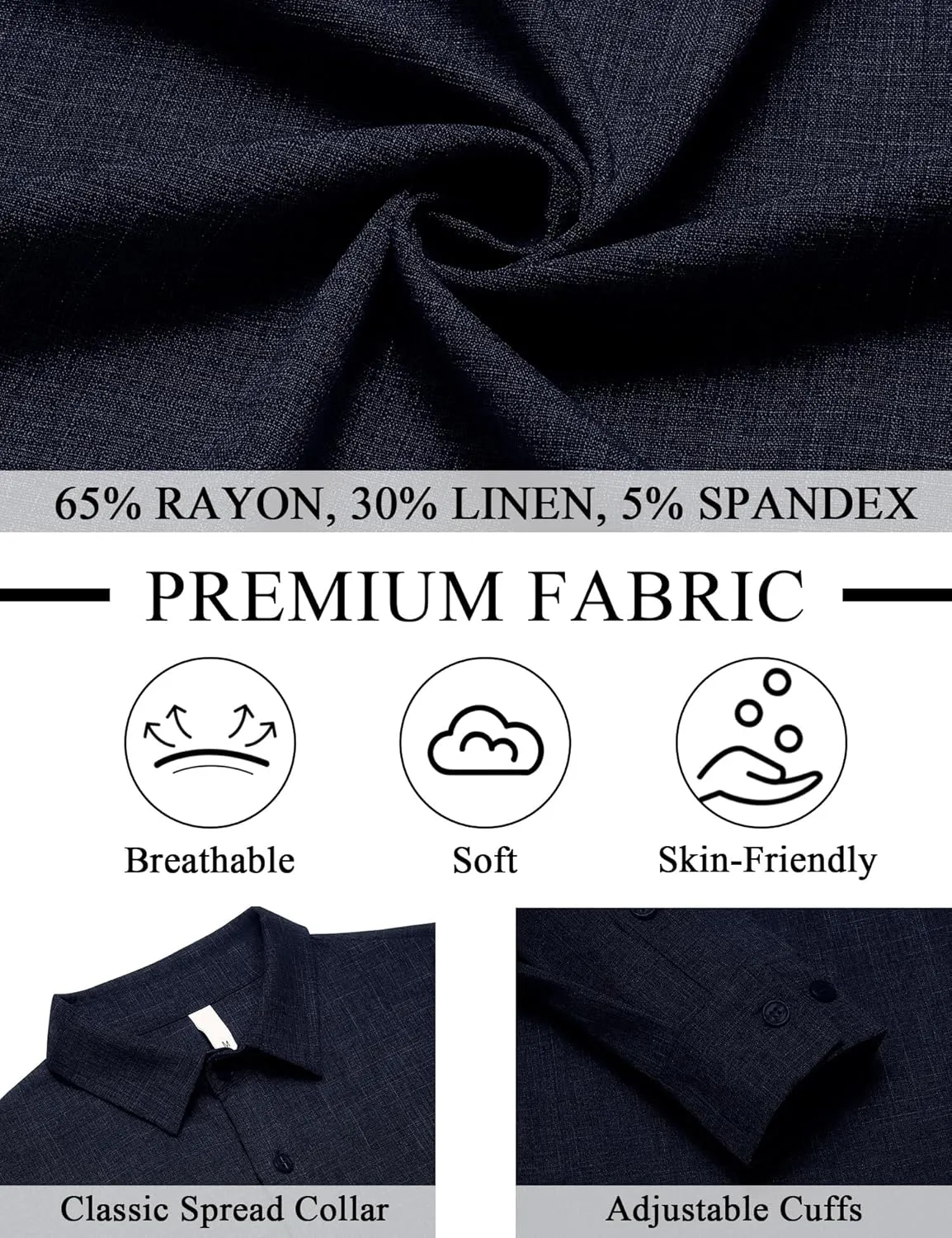 LETSEE Men's Linen Shirts Long Sleeve Untucked Casual Button Down Shirts for Men Business Dress Clothes Fashion Beach Tops