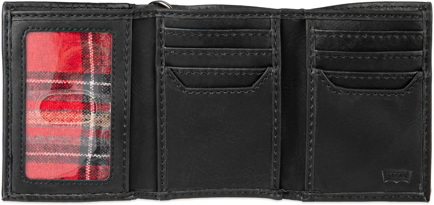 Levi's Men's Trifold Wallet - Sleek and Slim Includes ID Window and Credit Card Holder,Black with Chain