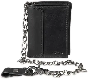 Levi's Men's Trifold Wallet - Sleek and Slim Includes ID Window and Credit Card Holder,Black with Chain