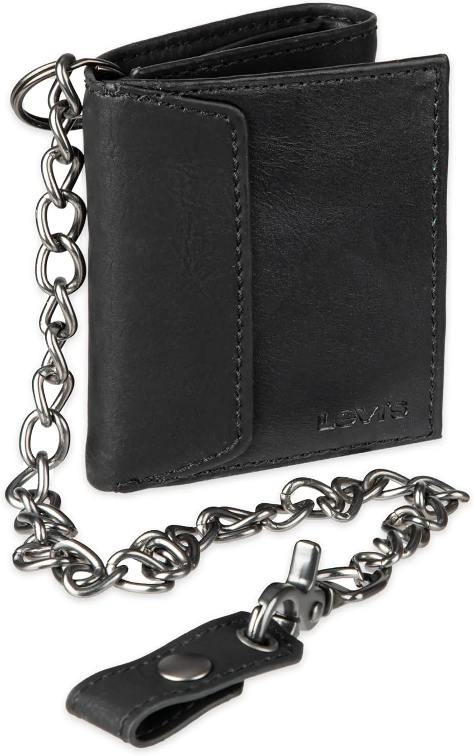 Levi's Men's Trifold Wallet - Sleek and Slim Includes ID Window and Credit Card Holder,Black with Chain