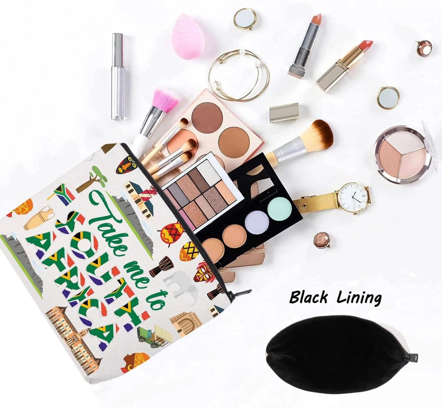 LEVLO South Africa Symbols Travel Cosmetic Bag South Africa Souvenir Gift Take Me To South Africa Makeup Zipper Pouch Bag For Traveler (Take Me To South Africa)