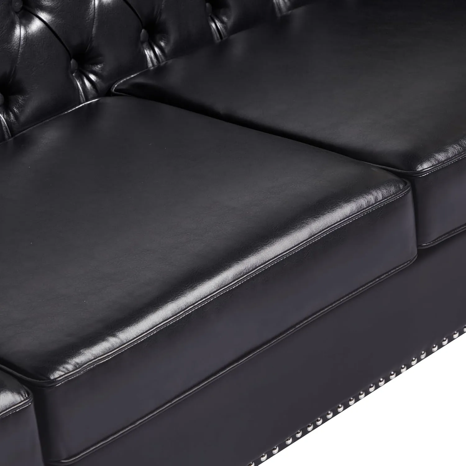 LEVNARY 3-Piece Couch Set for Living Room, Black Leather Sofa Chesterfield Couch with Button Tufted Design, Armchair & Loveseat & Sofa Sectional Furniture Set for Apartment Home Office (Black, 1 2 3)