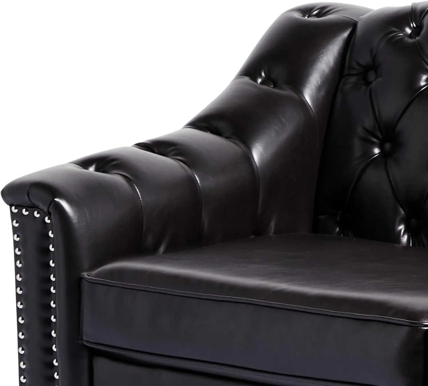 LEVNARY 3-Piece Couch Set for Living Room, Black Leather Sofa Chesterfield Couch with Button Tufted Design, Armchair & Loveseat & Sofa Sectional Furniture Set for Apartment Home Office (Black, 1 2 3)