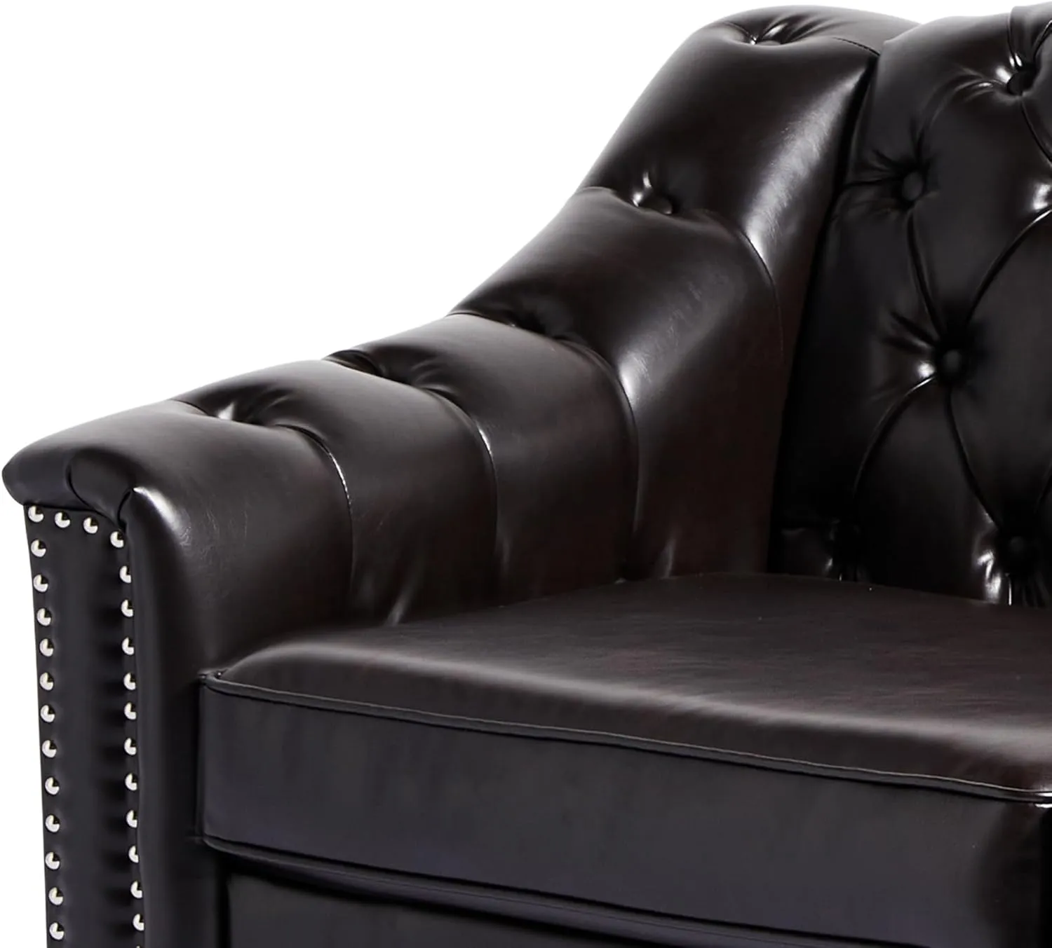 LEVNARY 3-Piece Couch Set for Living Room, Brown Leather Sofa Chesterfield Couch with Button Tufted Design, Armchair & Loveseat & Sofa Sectional Furniture Set for Apartment Home Office (Brown, 1 2 3)