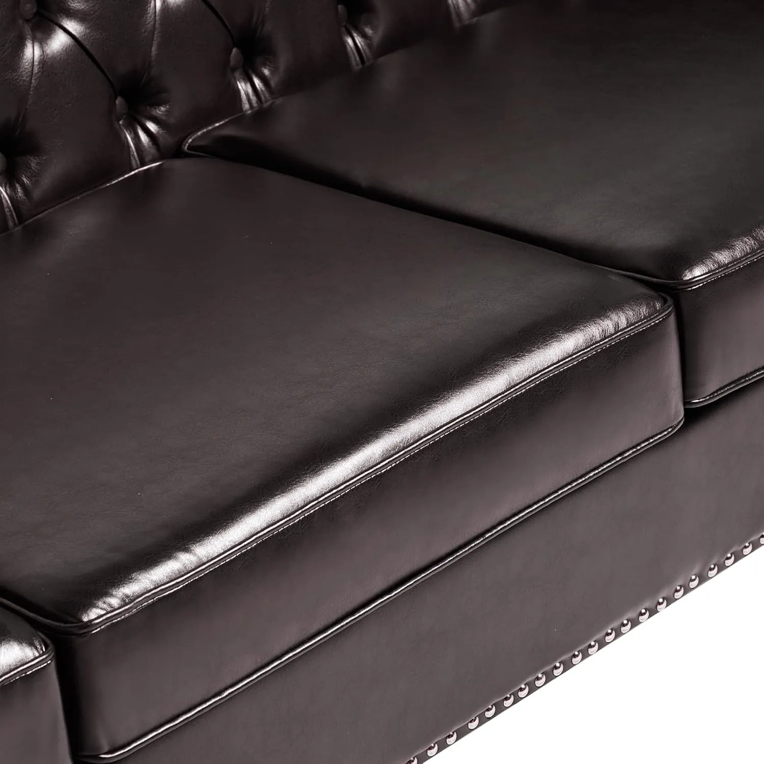 LEVNARY 3-Piece Couch Set for Living Room, Brown Leather Sofa Chesterfield Couch with Button Tufted Design, Armchair & Loveseat & Sofa Sectional Furniture Set for Apartment Home Office (Brown, 1 2 3)