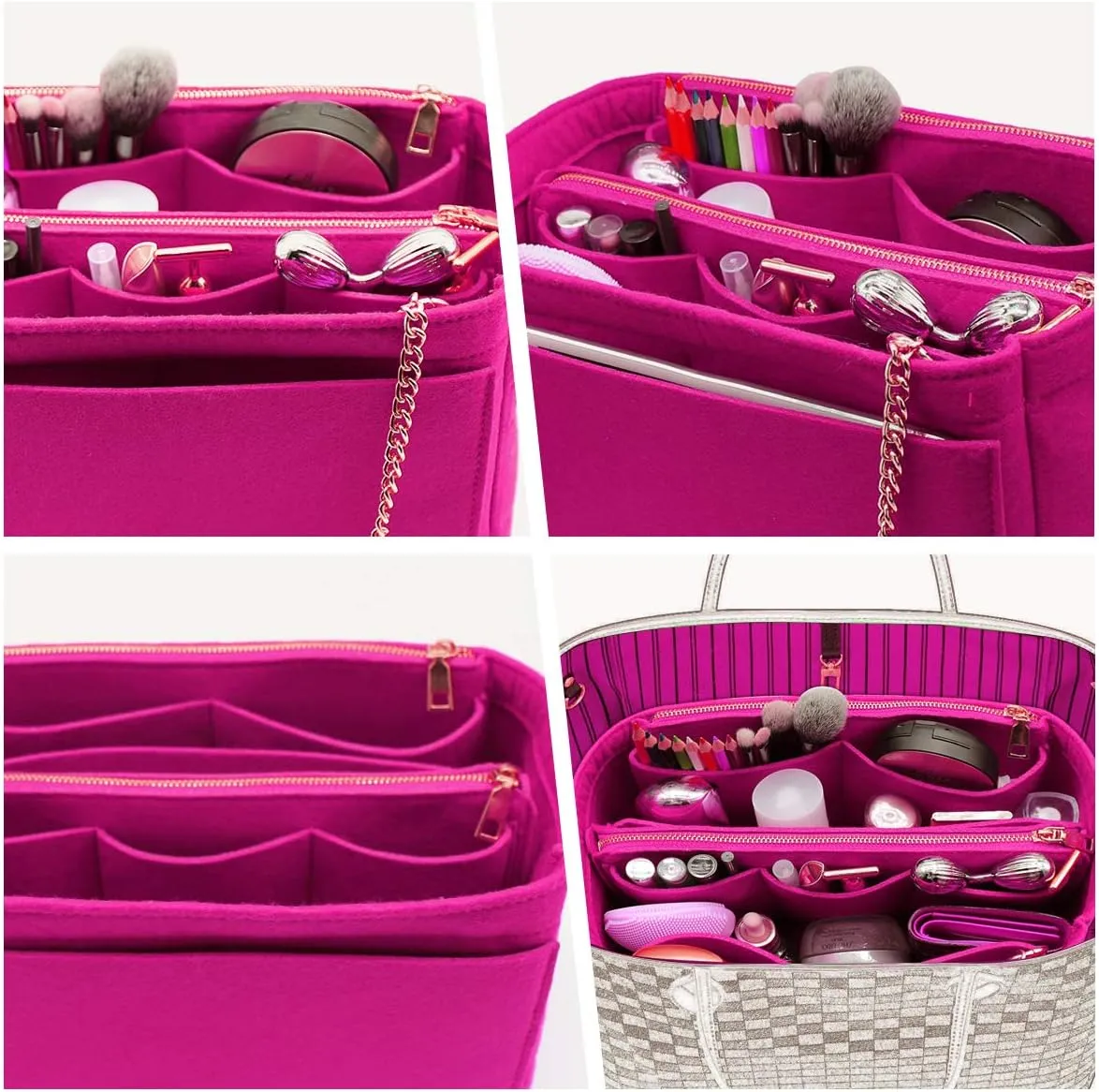 LEXSION 3 in 1 Felt Purse Organizer Insert Bag in Bag with a Bottle Holder Shaper 8026 Rosy L
