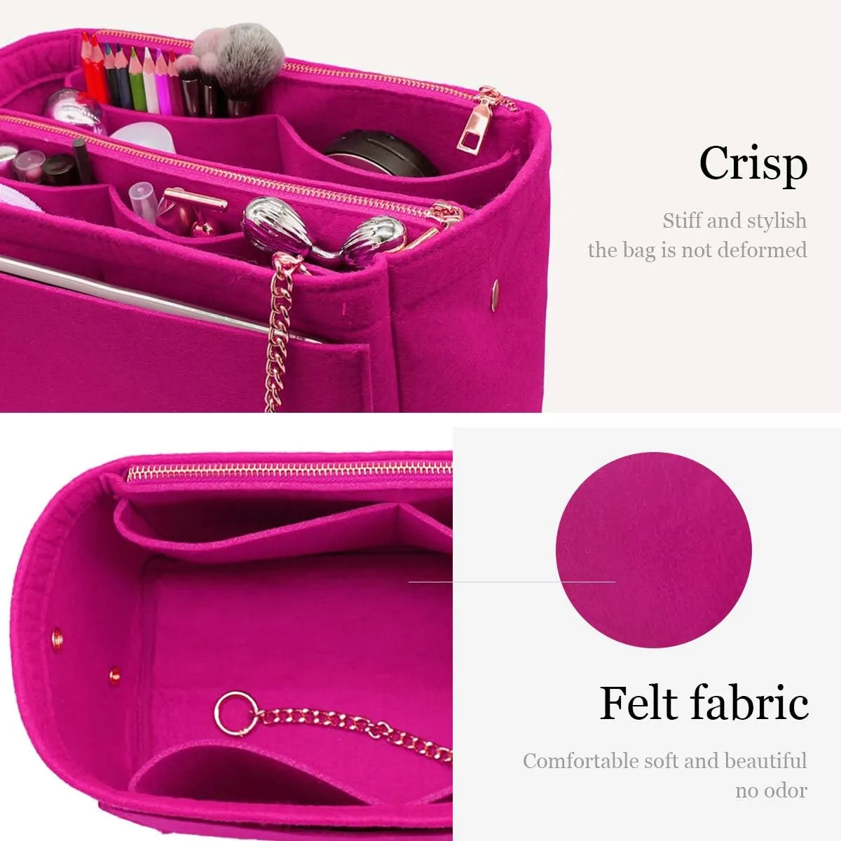 LEXSION 3 in 1 Felt Purse Organizer Insert Bag in Bag with a Bottle Holder Shaper 8026 Rosy L