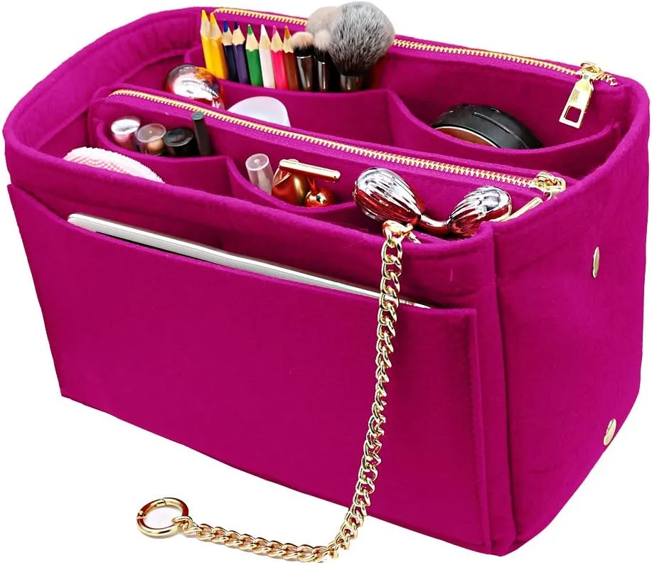 LEXSION 3 in 1 Felt Purse Organizer Insert Bag in Bag with a Bottle Holder Shaper 8026 Rosy L