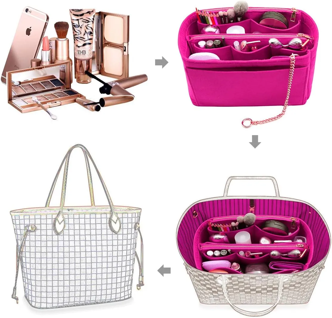 LEXSION 3 in 1 Felt Purse Organizer Insert Bag in Bag with a Bottle Holder Shaper 8026 Rosy L