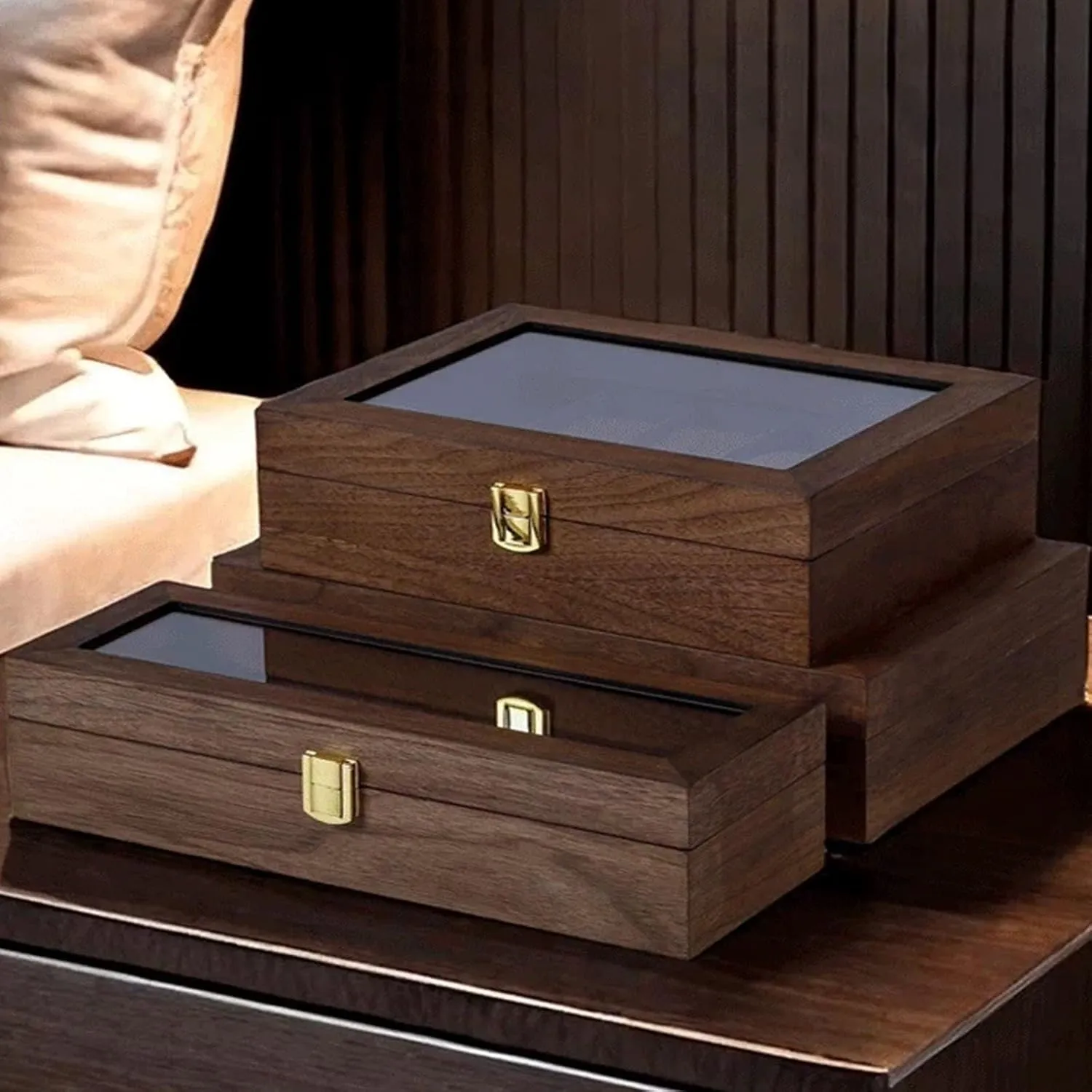 LHX Walnut Grain Watch Box 6/10/12-position Watch Storage Display Box 31.5 * 11 * 8CM(6 epitope)