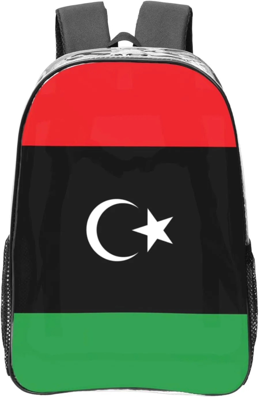 Libyan Flag Transparent Backpack-16-Inch Pvc Clear Backpack With Side Pockets,Black
