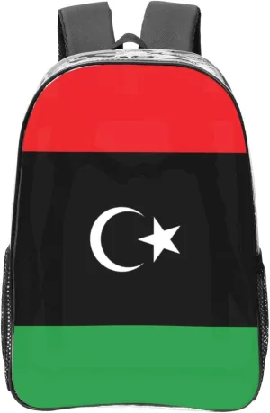 Libyan Flag Transparent Backpack-16-Inch Pvc Clear Backpack With Side Pockets,Black