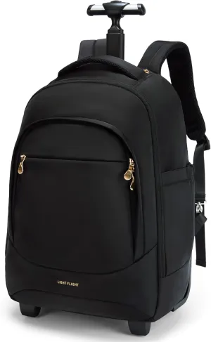 LIGHT FLIGHT Rolling Travel Backpack, Water-Resistant Travel Laptop Backpacks with Wheels for Adults, 17 Inch Large Roller College Backpack Luggage Carry on, Black