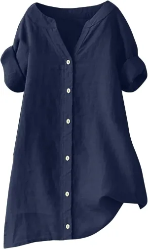 Linen Button Down Shirt Women Sleeve Collar Casual Women's Shirt Women's Shirt Tops for Women Womens Linen Shirt