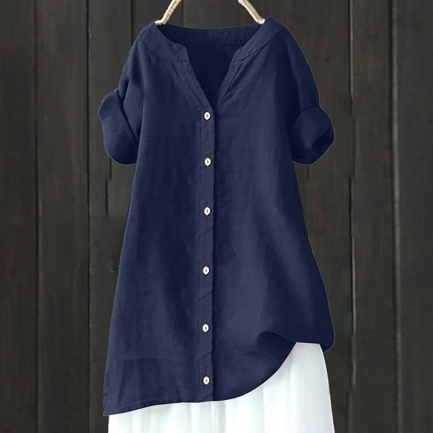 Linen Button Down Shirt Women Sleeve Collar Casual Women's Shirt Women's Shirt Tops for Women Womens Linen Shirt