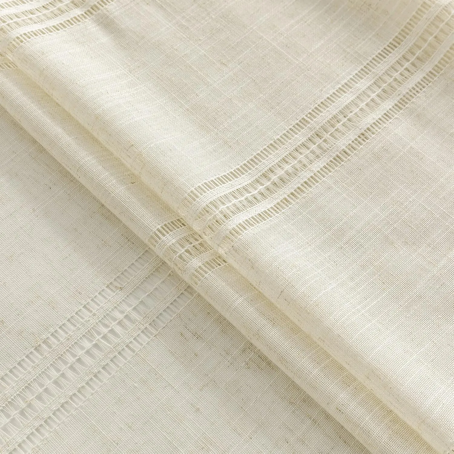 Linen Sheer Curtain 84 inches Length, Rod Pocket Semi Sheer Privacy Light Filtering Window Treamtment for Bedroom/Living Room, 2 Panels,52" Width,Natural