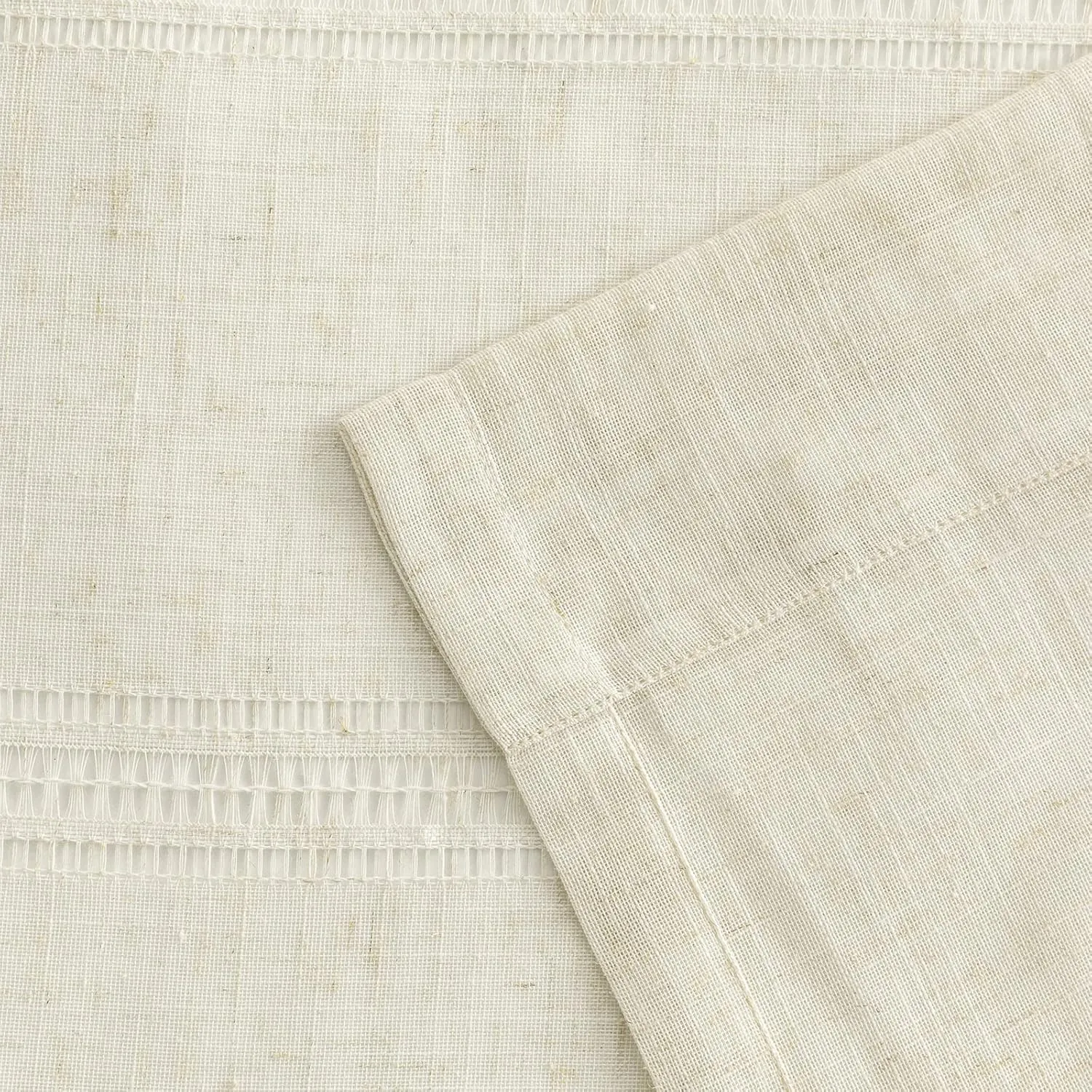 Linen Sheer Curtain 84 inches Length, Rod Pocket Semi Sheer Privacy Light Filtering Window Treamtment for Bedroom/Living Room, 2 Panels,52" Width,Natural