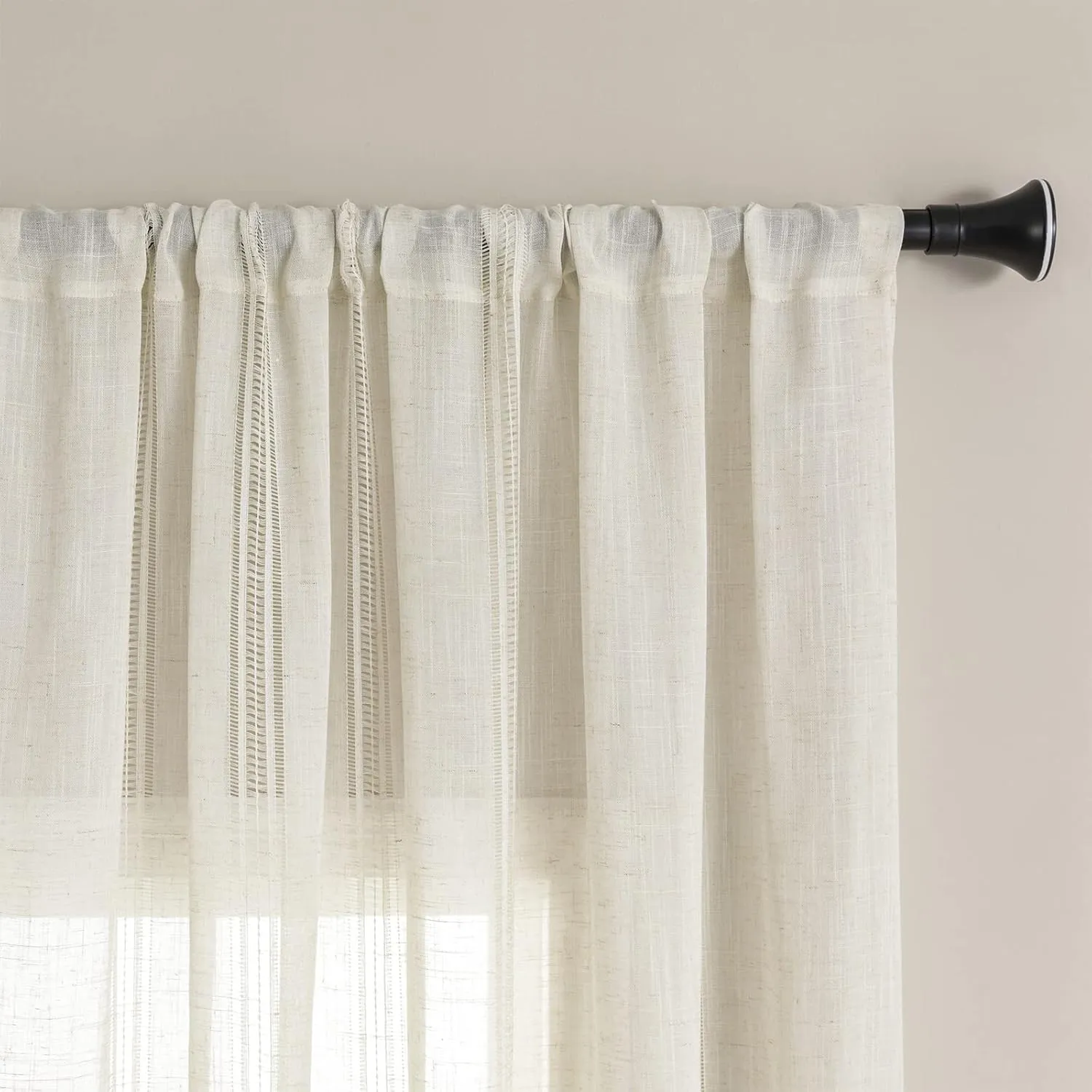 Linen Sheer Curtain 84 inches Length, Rod Pocket Semi Sheer Privacy Light Filtering Window Treamtment for Bedroom/Living Room, 2 Panels,52" Width,Natural