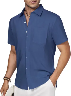 Linen Shirts for Men Button Down Short Sleeve Shirt Button up Men's Casual Shirt Mens Big and Tall Vacation Hawaiian
