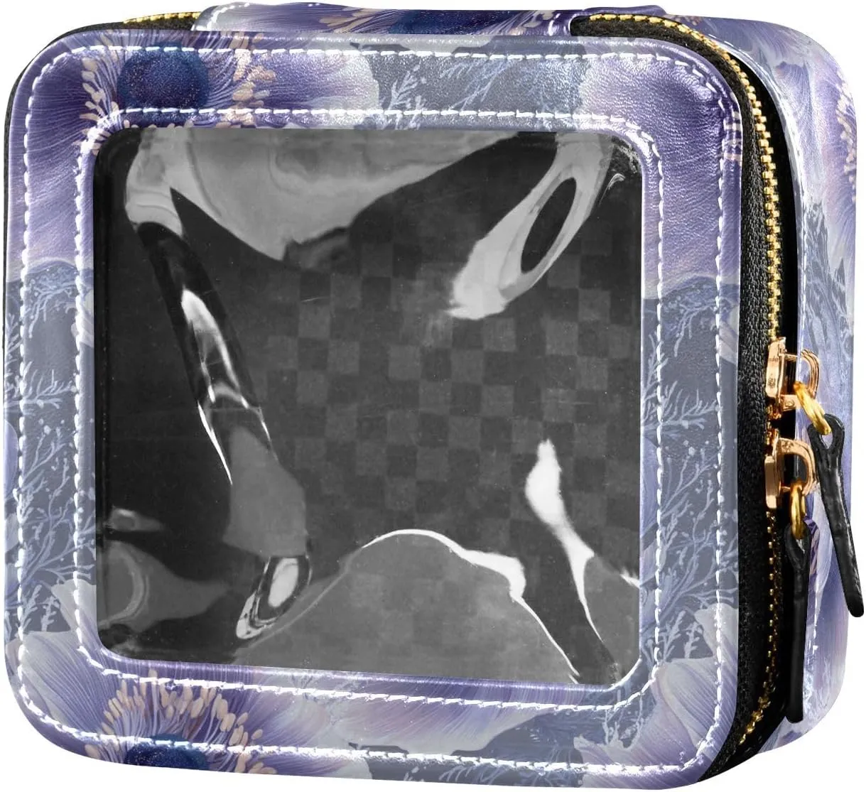 linqin Purple Chic Anemone Clear Travel Makeup Bag Waterproof Travel Toiletry Bag Nail Polish Organizer Bag for Traveling