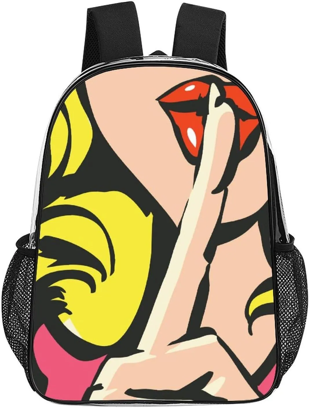 Lips Index Finger 17 Inch Transparent Backpack Pop Art Funny Water Resistant PVC Clear Laptop Daypack for Travel Work Camping Women Men 43x32x13cm