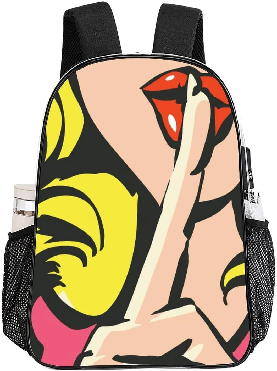 Lips Index Finger 17 Inch Transparent Backpack Pop Art Funny Water Resistant PVC Clear Laptop Daypack for Travel Work Camping Women Men 43x32x13cm