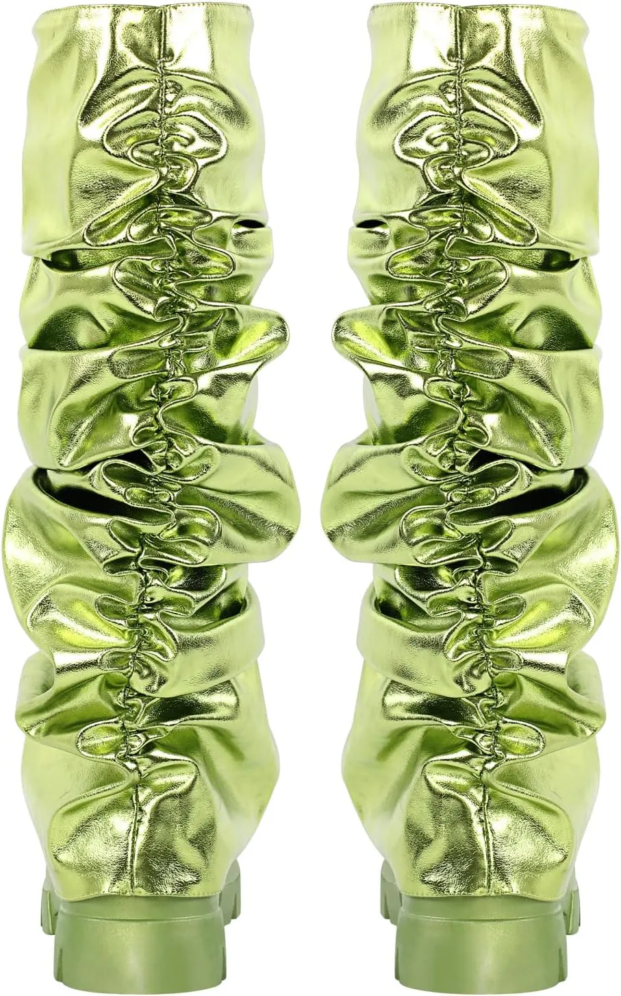LISHAN Women's Platform Heel Metallic Fold Over Pull on Shark Ruched Boots