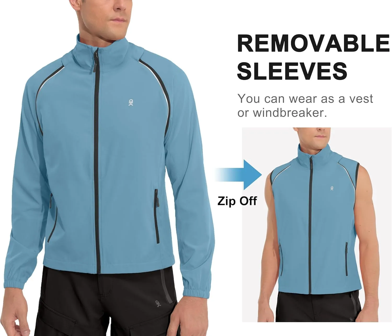 Little Donkey Andy Men's Quick-dry Running Jacket, Convertible UPF 50  Cycling Jacket Windbreaker with Removable Sleeves