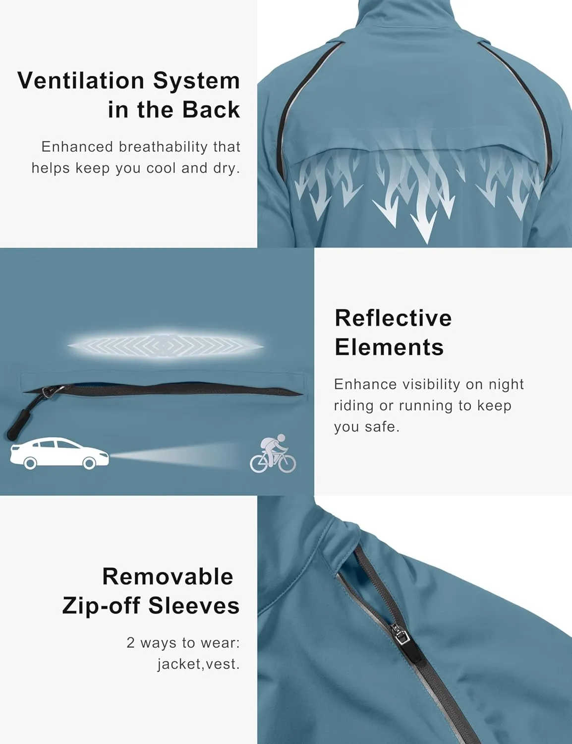 Little Donkey Andy Men's Quick-dry Running Jacket, Convertible UPF 50  Cycling Jacket Windbreaker with Removable Sleeves