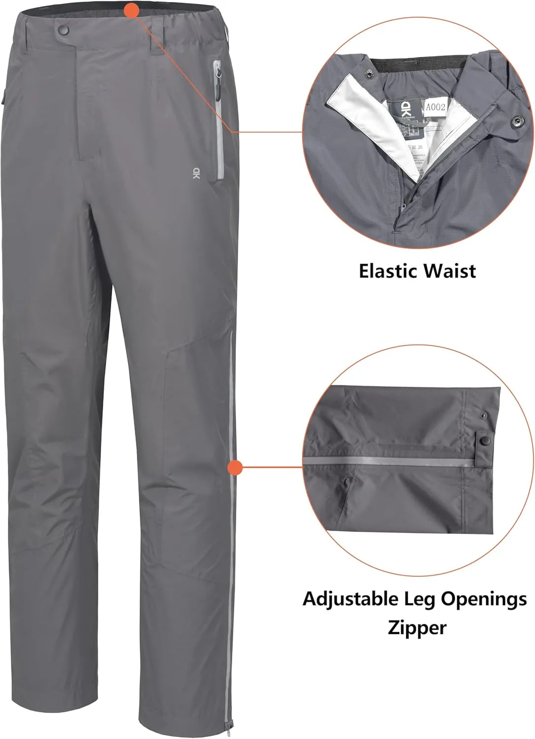 Little Donkey Andy Men's Rain Pants Waterproof Lightweight Overpants Windproof Outdoor Pants for Hiking, Golf, Fishing