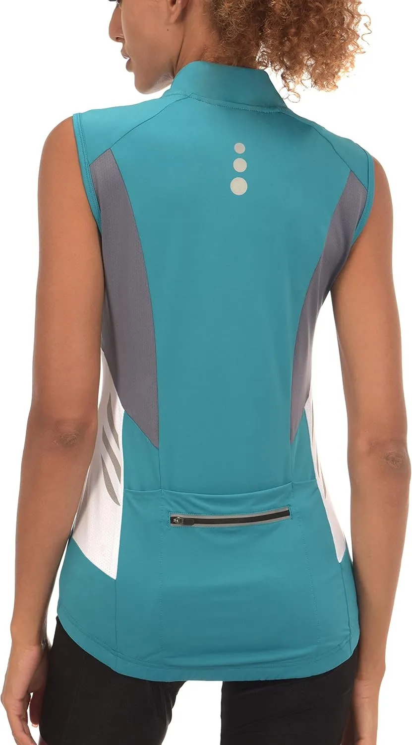 Little Donkey Andy Women's Half Zip Breathable Cycling Vests Reflective Sleeveless Jerseys Shirts Golf 4 Rear Pockets