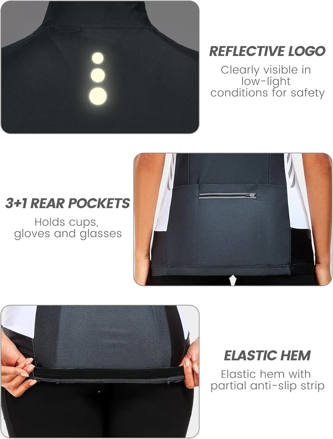 Little Donkey Andy Women's Half Zip Breathable Cycling Vests Reflective Sleeveless Jerseys Shirts Running 4 Rear Pockets