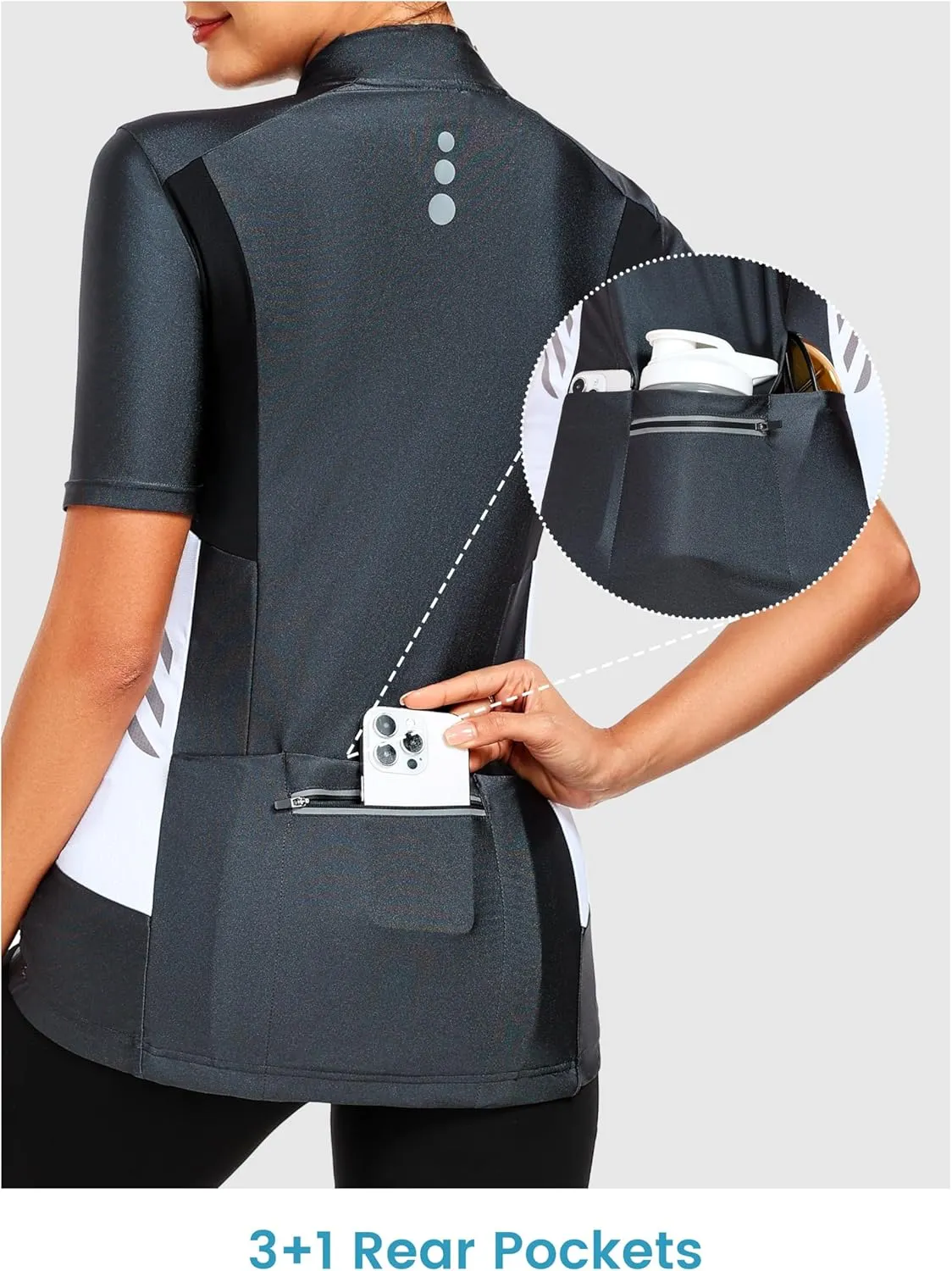 Little Donkey Andy Women's Half Zip Breathable Cycling Vests Reflective Sleeveless Jerseys Shirts Running 4 Rear Pockets