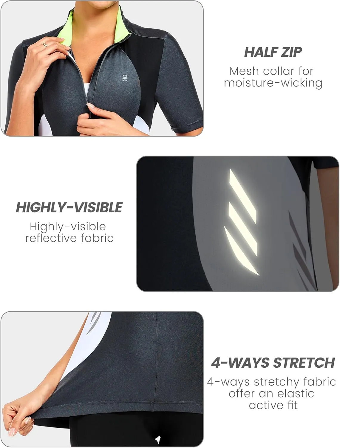 Little Donkey Andy Women's Half Zip Breathable Cycling Vests Reflective Sleeveless Jerseys Shirts Running 4 Rear Pockets