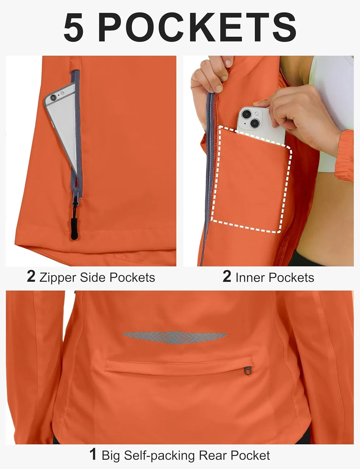 Little Donkey Andy Women's Lightweight Waterproof Cycling Jacket with Removable Sleeves & Hood for Biking Running Golf