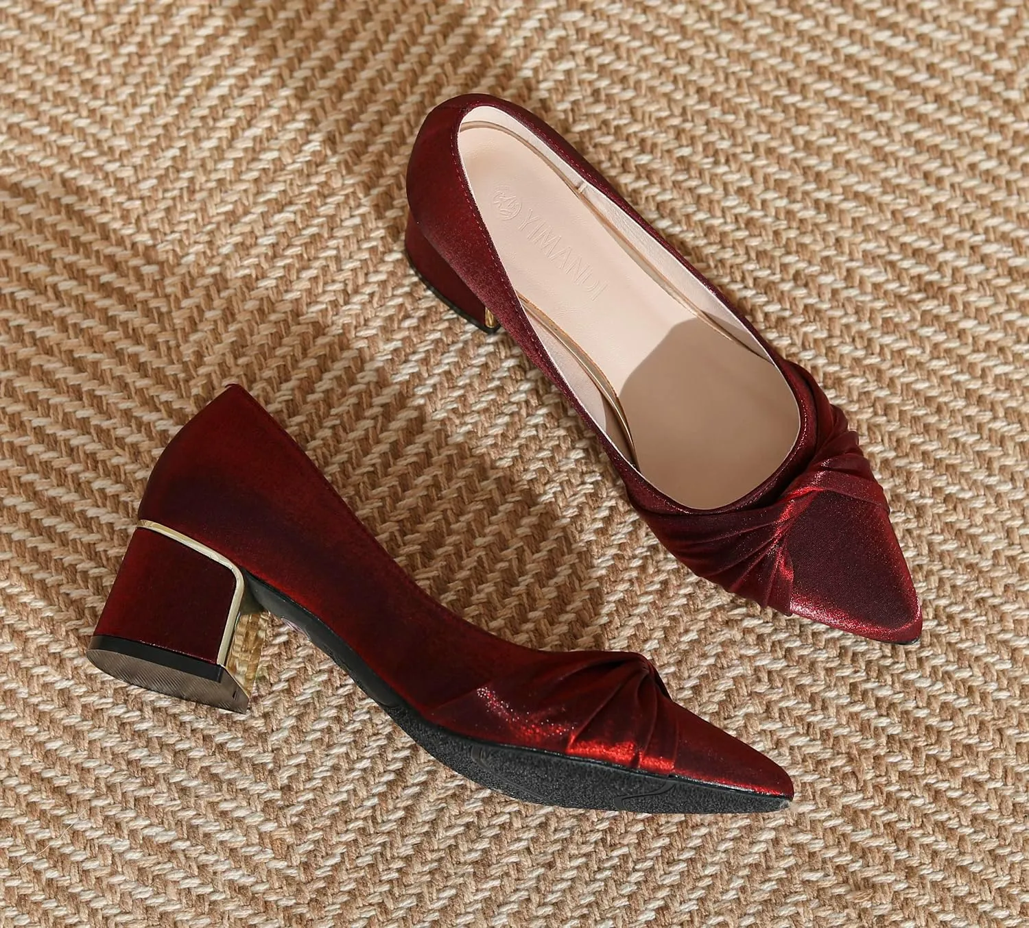 LizFoYa Women Closed Pointed Toe Wedding Pumps Pleated Bridal Dress Shoes Satin Comfort Block Heels