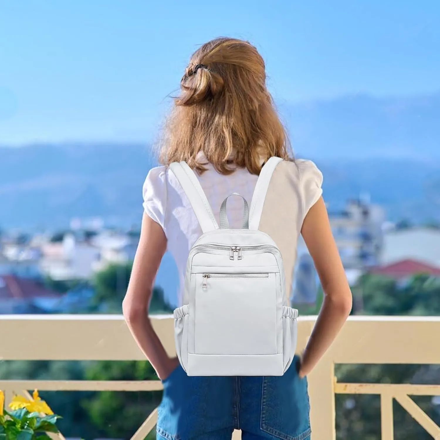 LOIDOU Mini Backpack for Women Small Backpack Purse Lightweight Girls Casual Daypack Bookbag for College School Work Travel, Silver Grey(13.7"x11"x4")