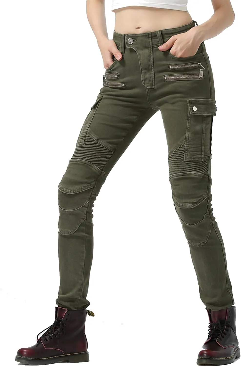 LOMENG Motorcycle Riding Pants Motocross Cycling Jeans Slim Stretch Pants CE Knee Hip Removable Armored for Women