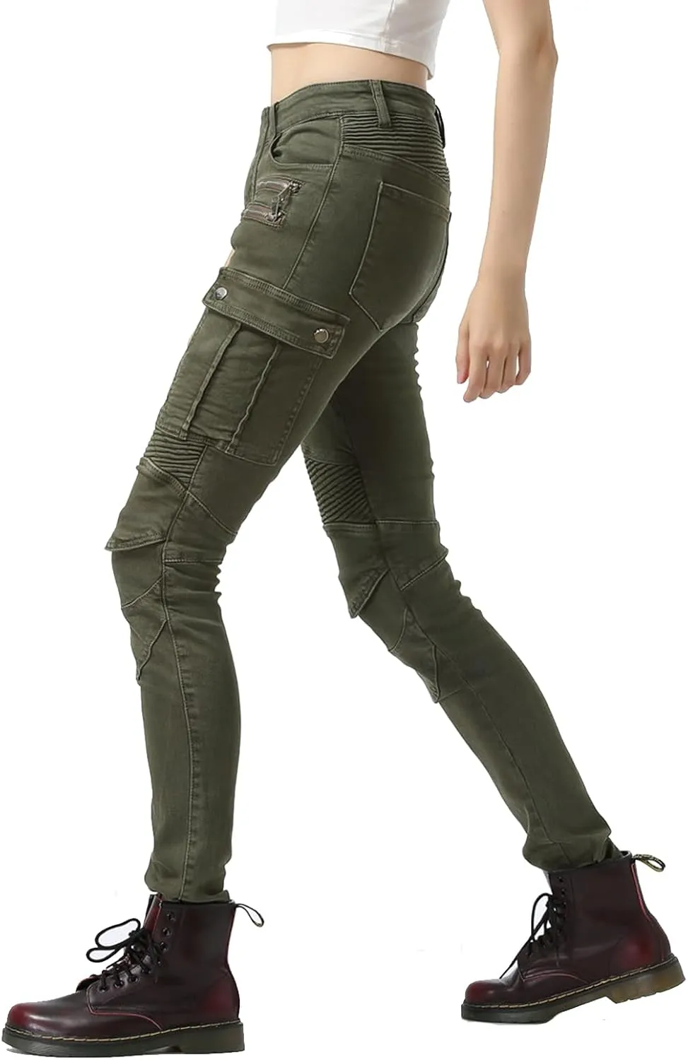 LOMENG Motorcycle Riding Pants Motocross Cycling Jeans Slim Stretch Pants CE Knee Hip Removable Armored for Women