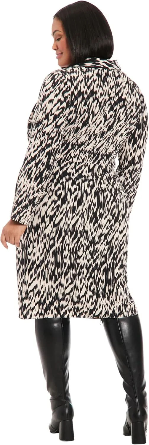 London Times Women's Faux Wrap Side Tie Long Sleeve Midi Dress