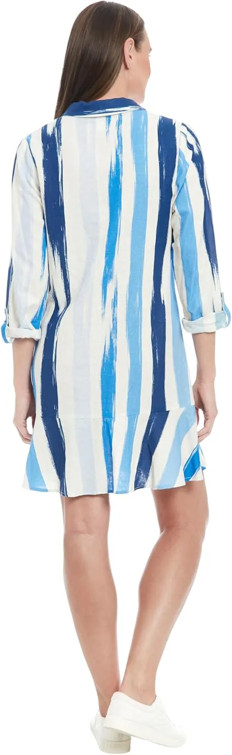 London Times Women's Full Shirt Dress with Flounce