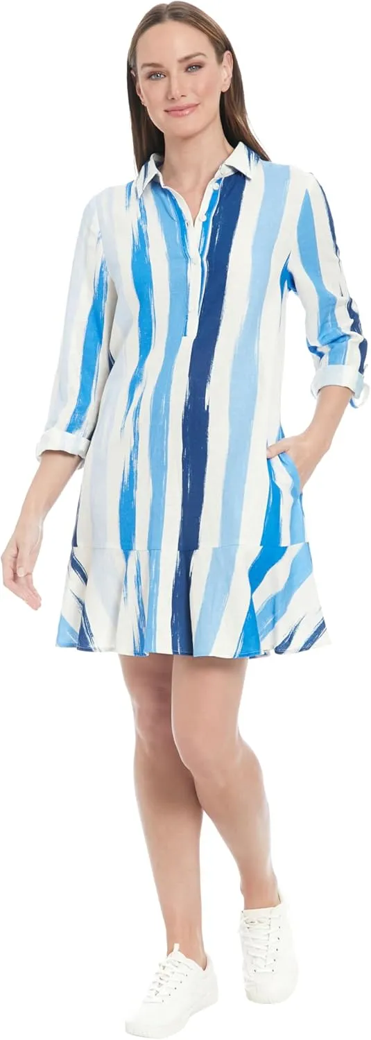 London Times Women's Full Shirt Dress with Flounce