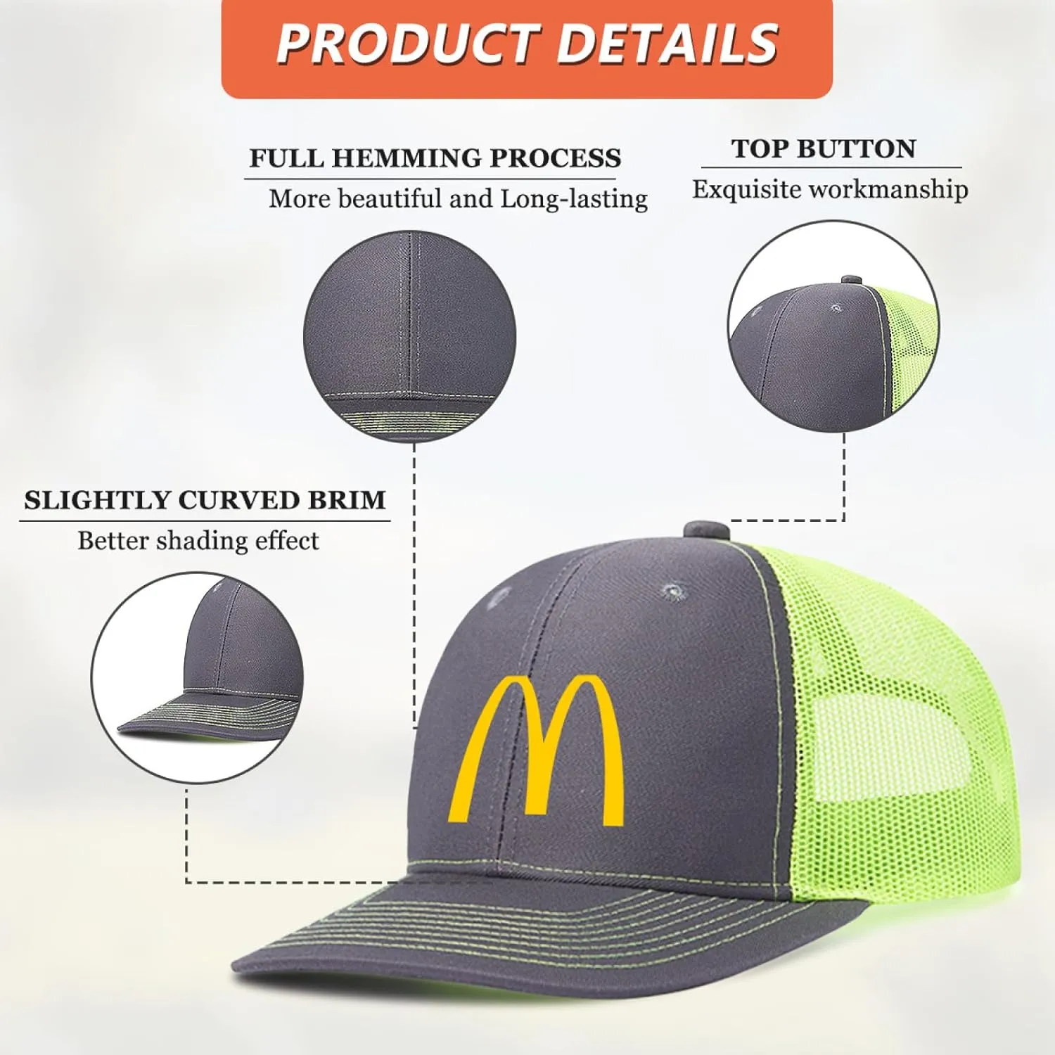 Long Brim Trucker Dad Work Hat for Unisex Adult Soft Outdoor Plain Baseball Mesh Cap Womens Mens Adjustable Golf Sun Hat