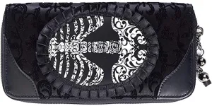 Lost Queen Goth Steampunk Flocked Ribcage Skeleton Cameo Zip Around Wallet