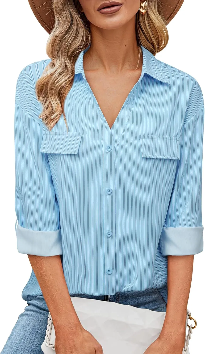 Lotusmile Women's Dressy Lapel Button Down Shirts for Work Office Business Casual Chiffon Blouse Tops