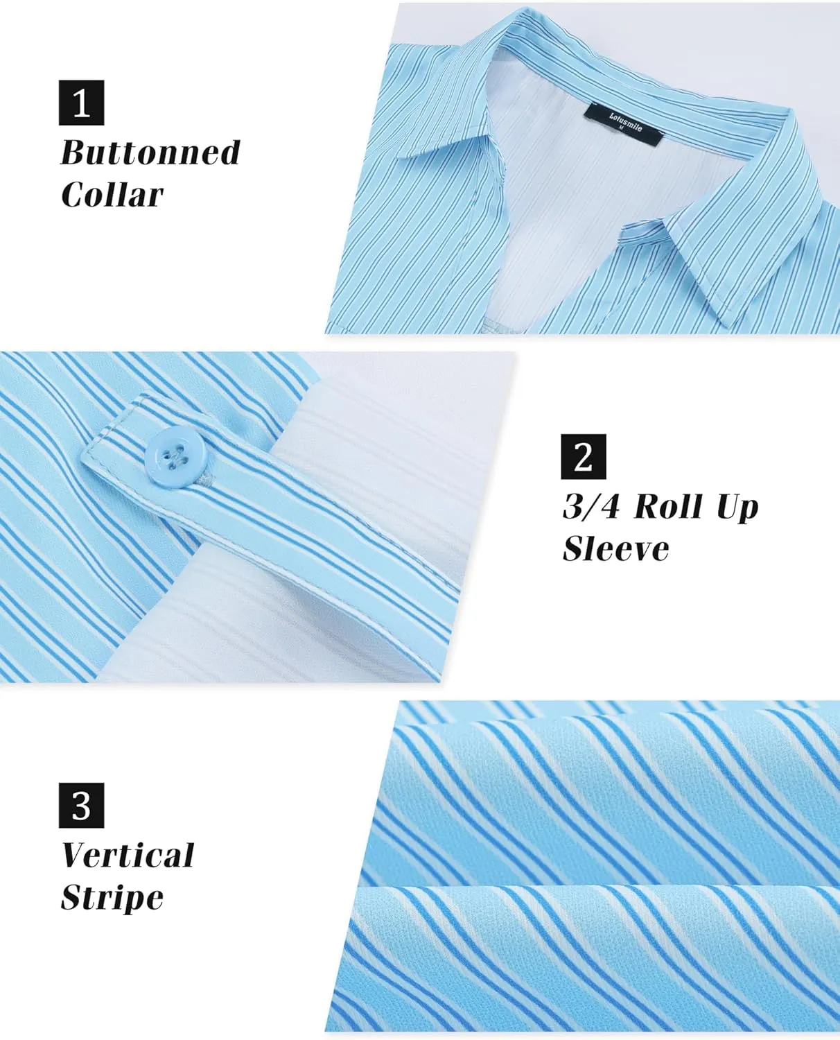 Lotusmile Women's Dressy Lapel Button Down Shirts for Work Office Business Casual Chiffon Blouse Tops