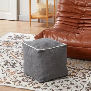 Louis Donné Unstuffed Pouf Cover Ottoman Cover Footstool Cover Gray Cottom Fabric for Storage, Decorative Washable Pouf Footstool with Trim Lace for Living Room House Warming Gifts(Only Cover)