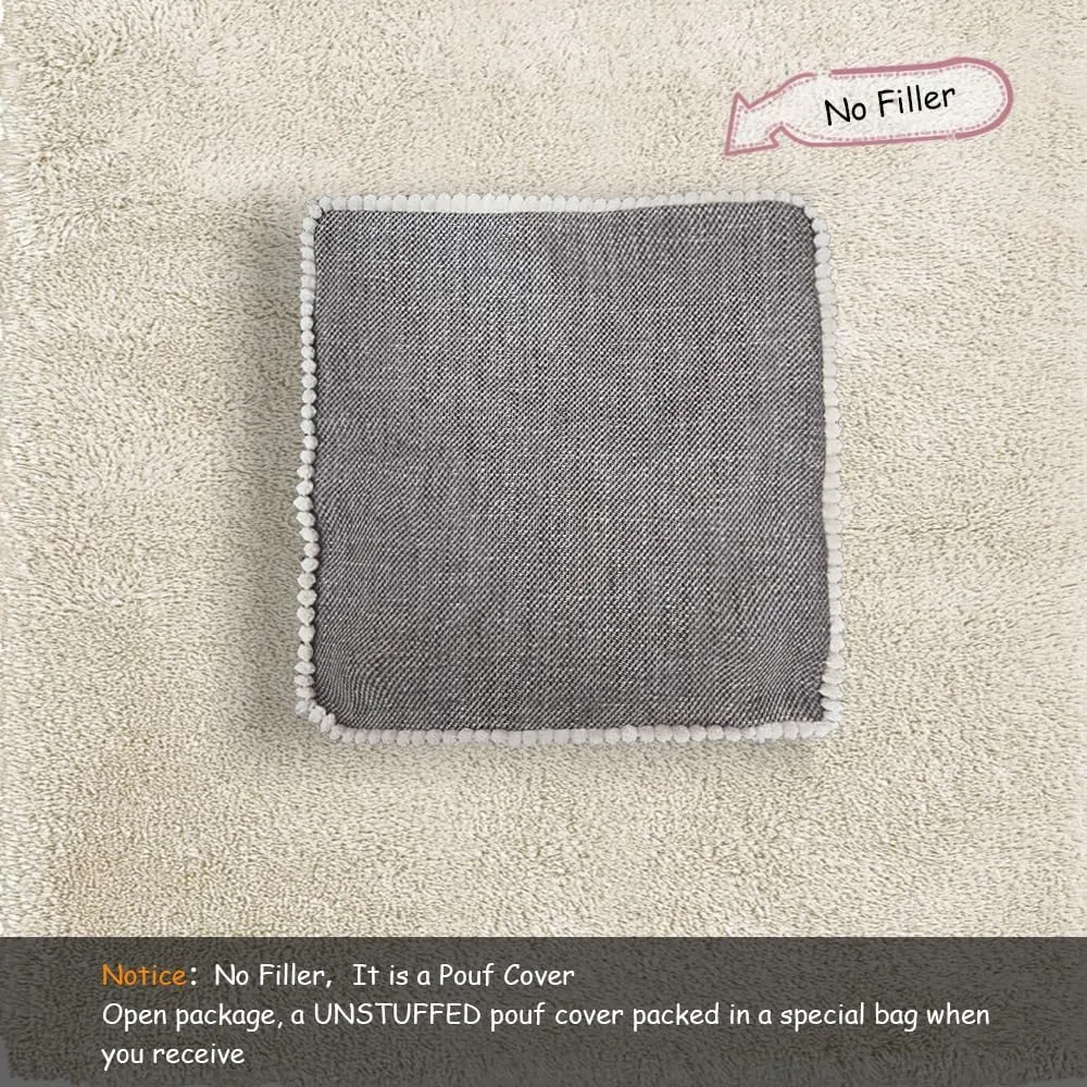 Louis Donné Unstuffed Pouf Cover Ottoman Cover Footstool Cover Gray Cottom Fabric for Storage, Decorative Washable Pouf Footstool with Trim Lace for Living Room House Warming Gifts(Only Cover)