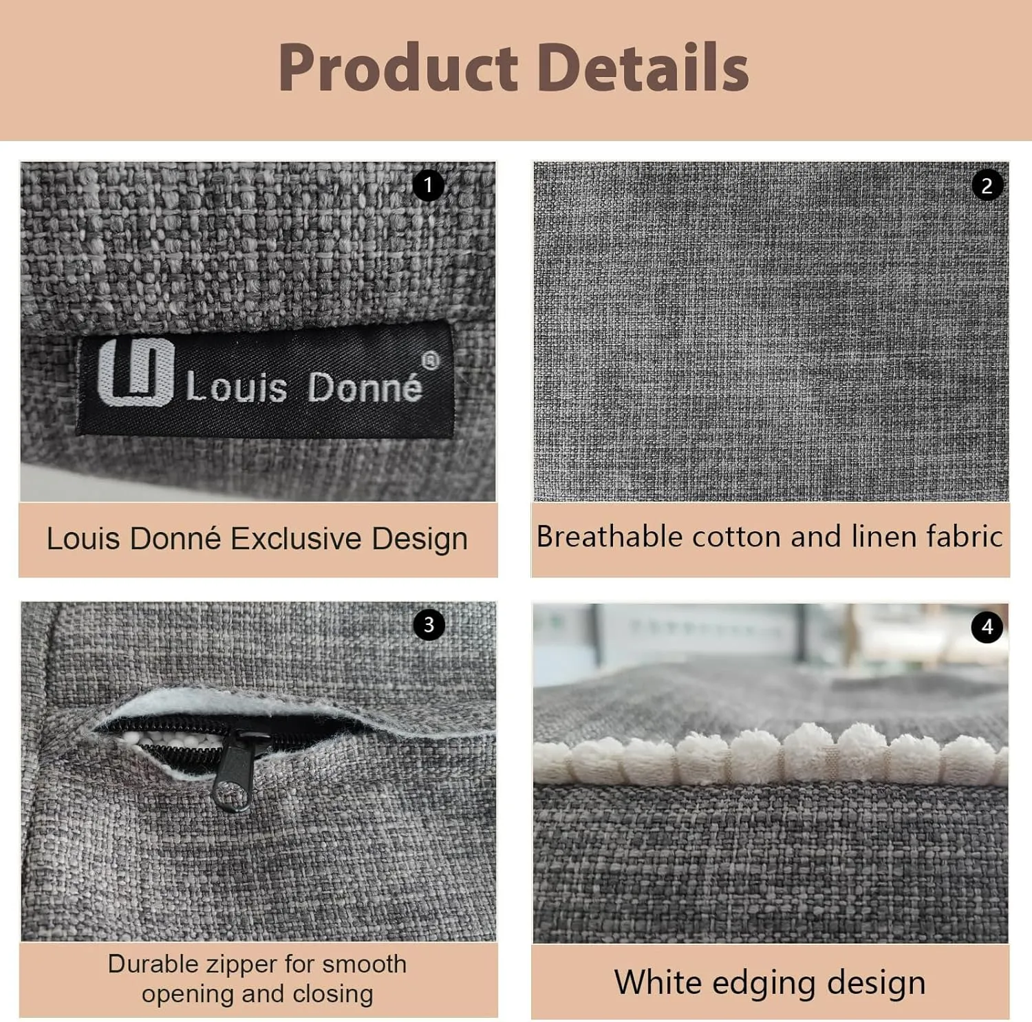 Louis Donné Unstuffed Pouf Cover Ottoman Cover Footstool Cover Gray Cottom Fabric for Storage, Decorative Washable Pouf Footstool with Trim Lace for Living Room House Warming Gifts(Only Cover)